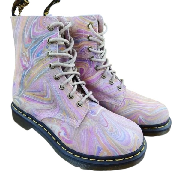 Dr. Martens Shoes - Dr. Martens Multicolor Pascal 1460 Boots in Pink and Orange Swirl Wiener Size 7